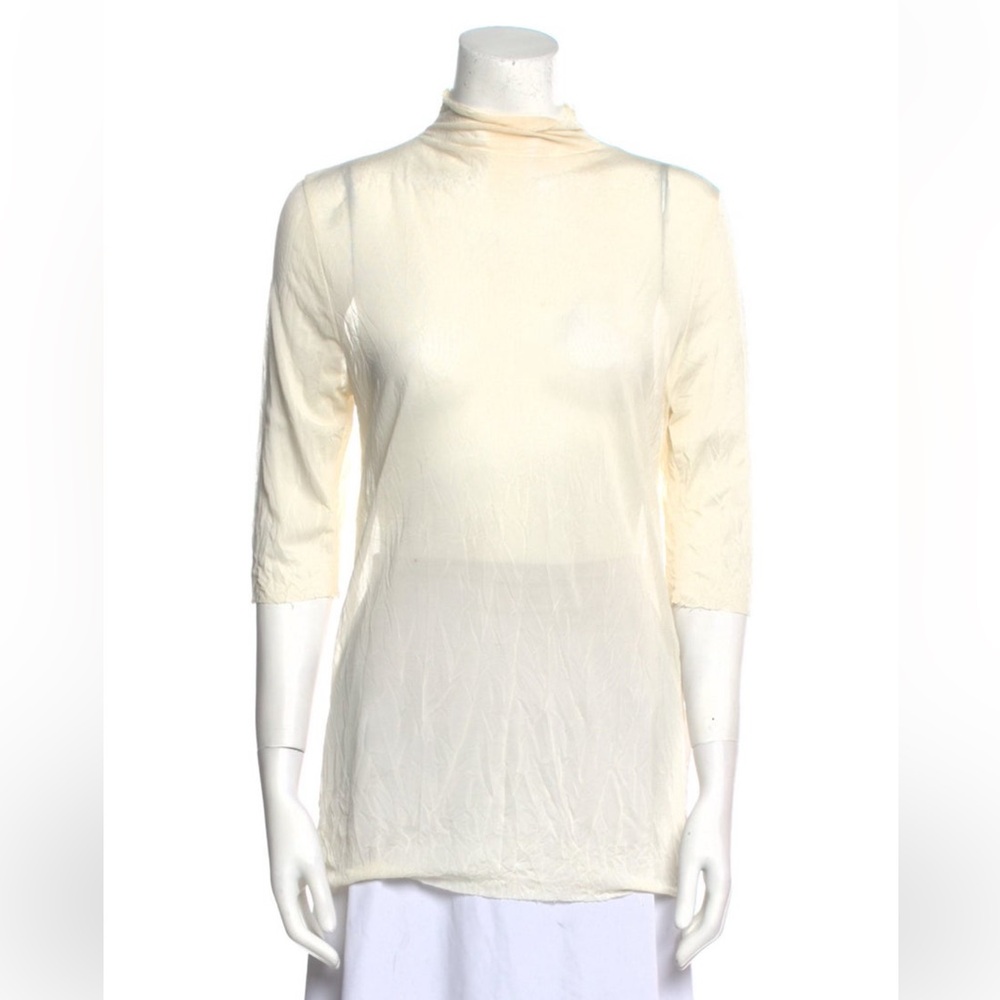 Assembly Mock Neck Sheer 3/4 Sleeve Top